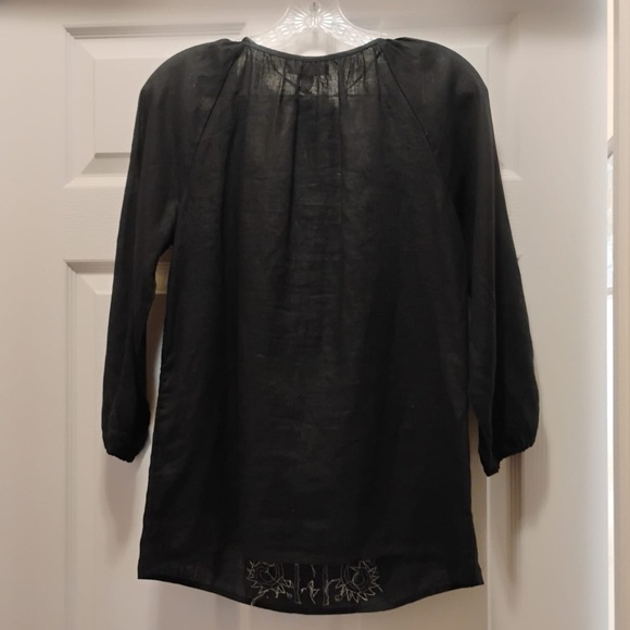 Charter Club Luxury Linen Black Blouse White Beaded Top 3/4 Sleeves Size S - Picture 2 of 3